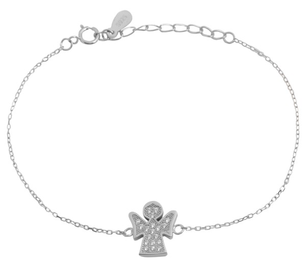 925/- Echt Silber Armband mit Engel und Zirkoniabesatz, 925/rhodiniert