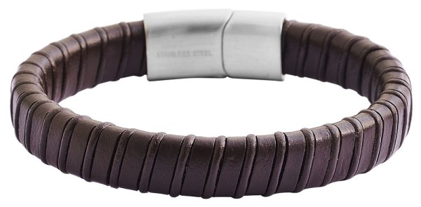Akzent Geflochtenes Armband aus Echtleder und Edelstahl, 21,5 cm