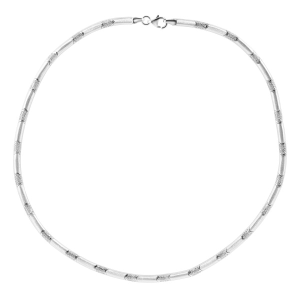 925/- Echt Silber Halskette, Zirkoniabesatz, mattiert, 925/rhodiniert