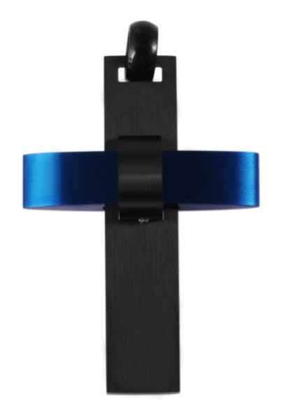 Akzent Kreuz Edelstahlanhänger mit IP Beschichtung in Schwarz und Blau