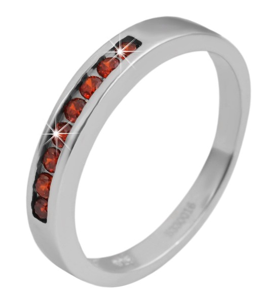 925 Echt Silber Ring mit roten Zirkoniasteinen, 925/rhodiniert