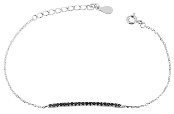 925/- Echt Silber Armband mit länglichem Element und schwarzen Zirkoniasteinen, 16+3 cm, 925/rhodini