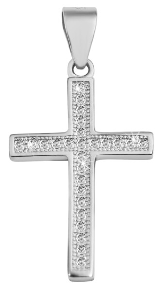 925/- Echt Silber Anhänger ohne Kette, Kreuz mit Zirkoniabesatz, 925/rhodiniert