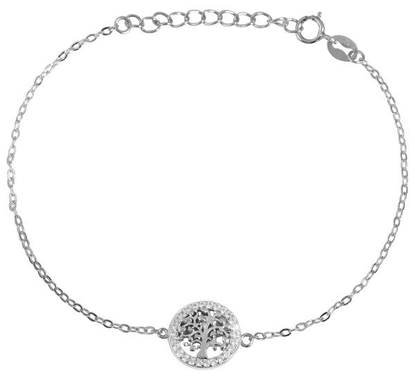 925/- Echt Silber Armband, Zirkoniabesatz, Lebensbaum, rhodiniert