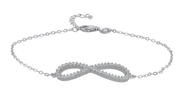 925/- Echt Silber Armband mit asymmetrischen Infinity-Symbol, rhodiniert, 17+3 cm