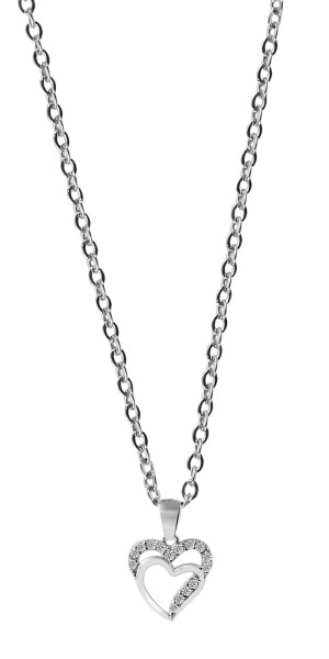 925/- Echt Silber Halskette mit Herzanhänger "Mirja", Zirkoniabesatz, 925/rhodiniert